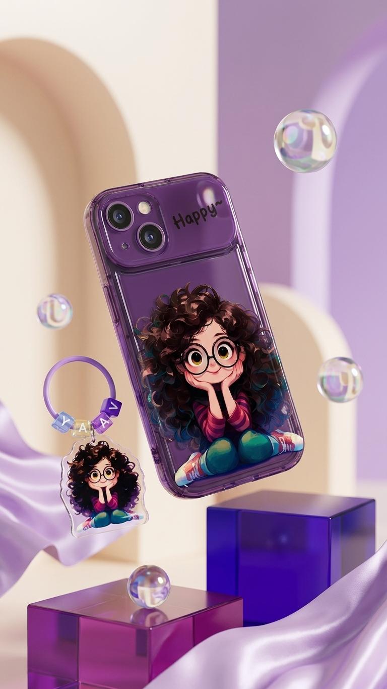 Cartoon Geek Girl iPhone Case with Charm