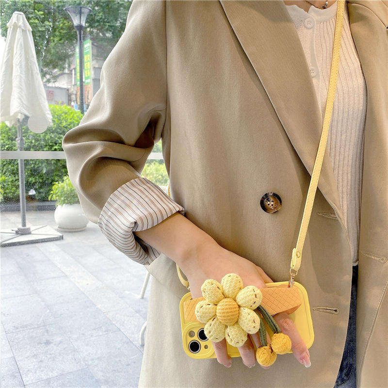 Handwoven Crochet Sunflower Wrist‑Strap Phone Case for iPhone
