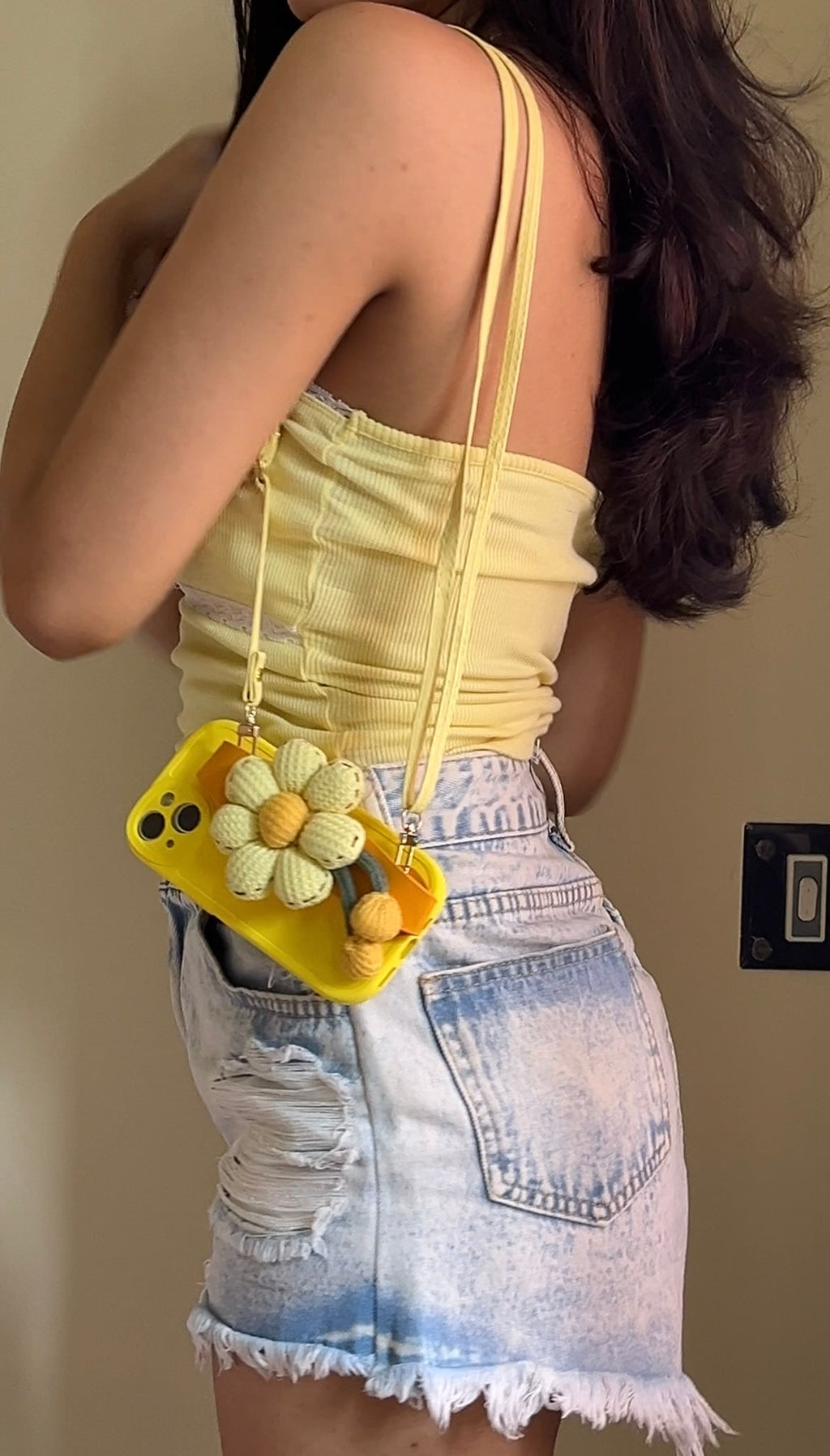 Handwoven Crochet Sunflower Wrist‑Strap Phone Case for iPhone