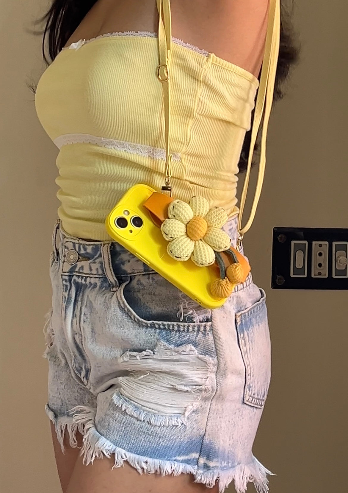 Handwoven Crochet Sunflower Wrist‑Strap Phone Case for iPhone