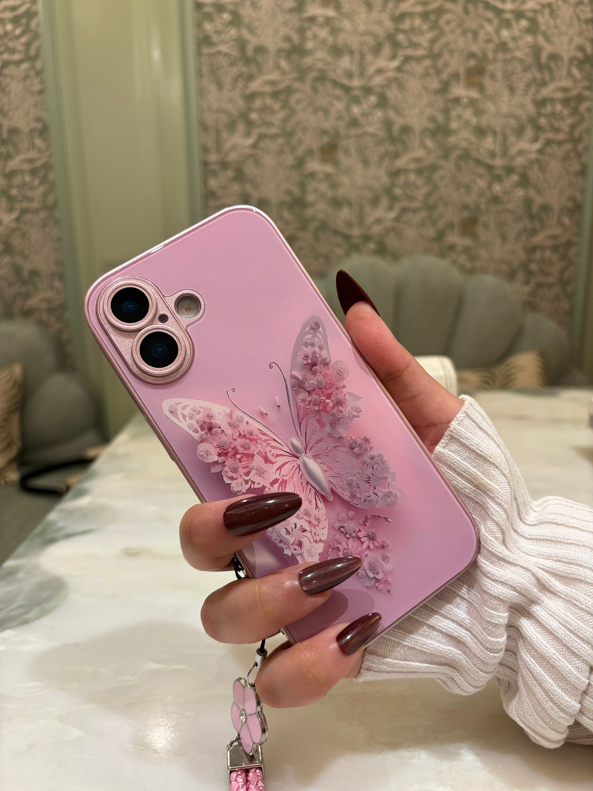 Floral Butterfly Glass-Back iPhone Case