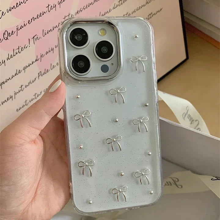 Transparent Glitter Bow iPhone Case
