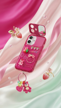 Strawberry Bear Mirror Case with Charm – Cute & Functional iPhone Cover
