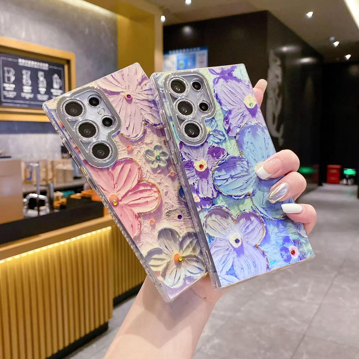 Cute Oil Painting Blue Rose Flower Samsung Mobile Case