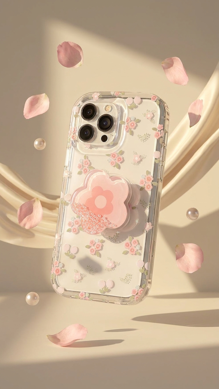 Summer Floral iPhone Case – Soft Matte Pastel Aesthetic Cover with QuickSand Holder